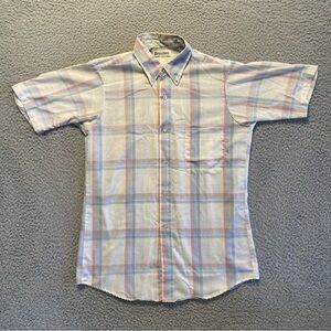 VTG Bruxton Short Sleeve Multicolor Plaid Button Down Shirt Men Size 18 (Small)